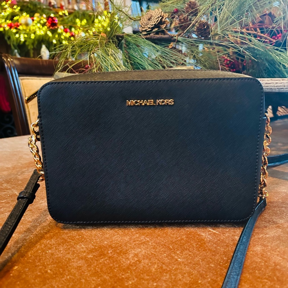 Michael Kors Black Crossbody Bag with Gold Accents